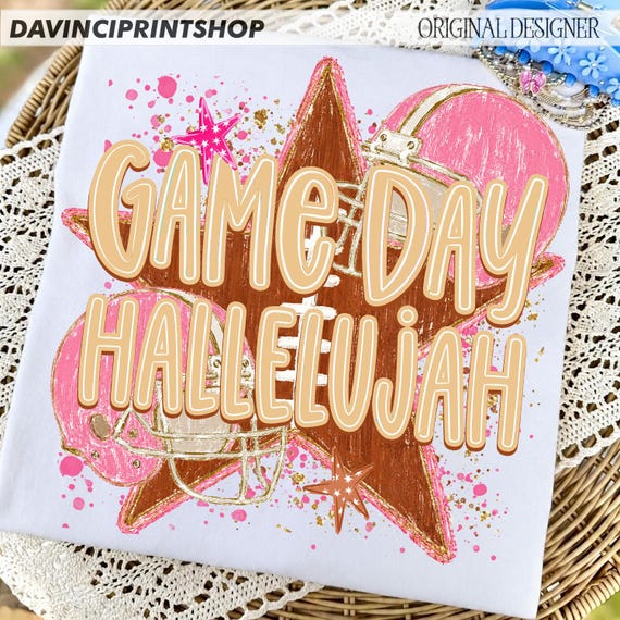 Game Day Hallelujah PNG, Pink Football PNG, Coquette Football Design, Girly Football Sublimation, Football Season Shirt PNG