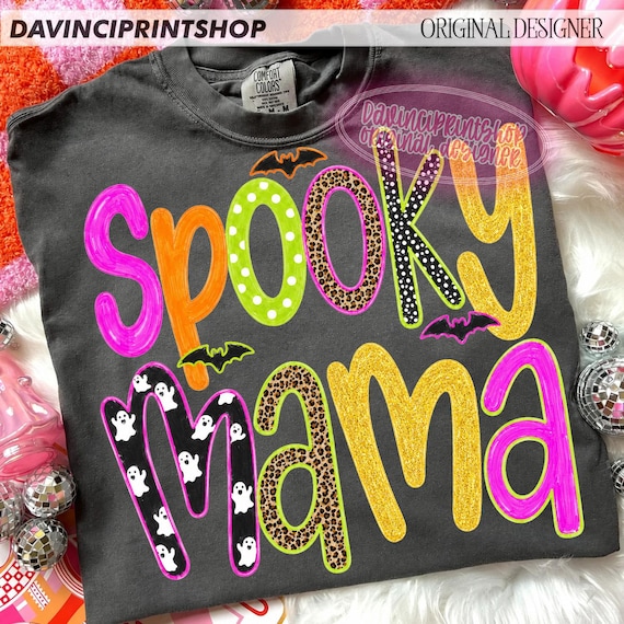 Spooky Mama PNG, Preppy Halloween PNG, Colorful Boutique Sublimation Design, Trendy Ghost Mom Shirt Graphic, Digital Download