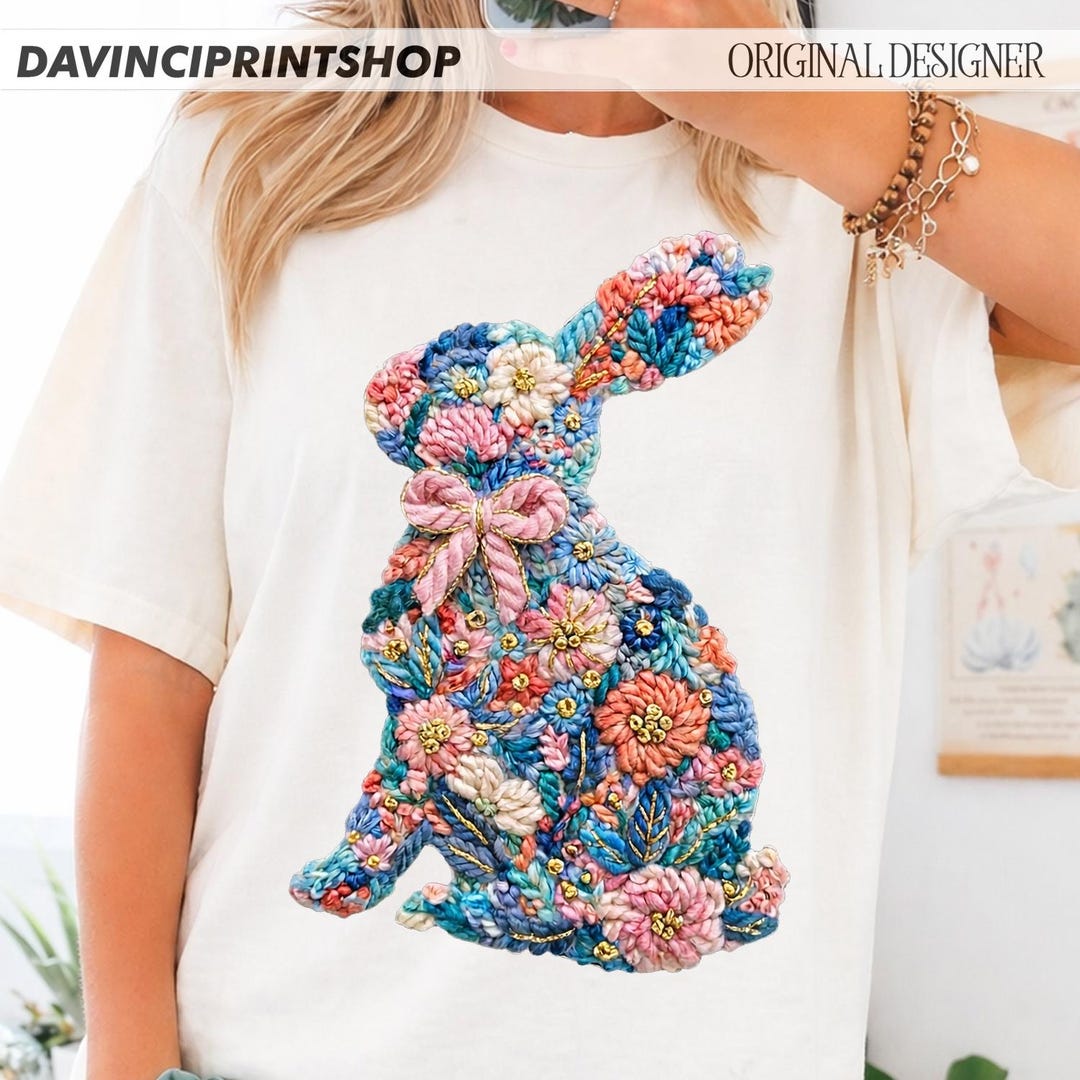 Faux Yarn Easter Floral Bunny PNG Sublimation Designs, Faux Yarn Boho ...