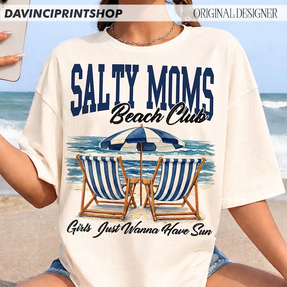 Salty Moms Beach Club PNG, Trendy Summer Mom Shirt Design, Retro Beach Vacation Graphic, Funny Mom Life Quote, Aesthetic Coastal Girl PNG