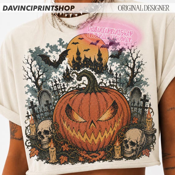 Vintage Halloween Pumpkin PNG, Jack O Lantern PNG, Spooky Halloween Shirt Design, Gothic Halloween Art, Fall Sublimation, Digital Download