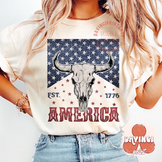 Western Fourth of July PNG, USA Bull Skull, Country Western (Digital Download)