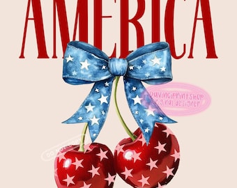 America Cherries PNG, Cherry Bow Png, Trendy July 4th PNG, 4th of july Woman png, Usa Flag png,