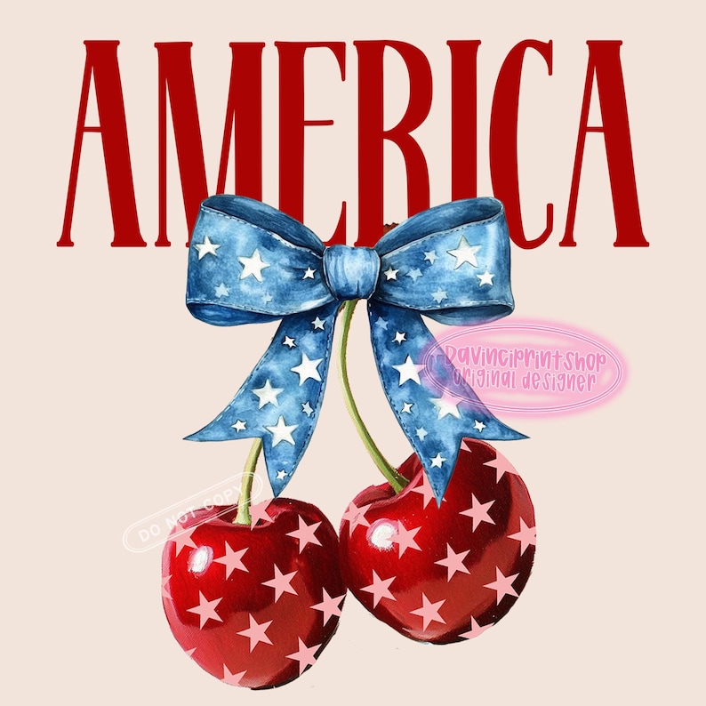 America Cherries PNG, July 4th Design (Digital Download) image 2