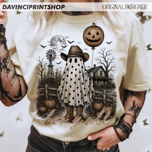 Boo ihr Geist PNG, Western Halloween Geist Sublimation, Vintage Bauernhaus Geist Cowgirl PNG, Gruseliger Herbst Land Shirt Design Bild 5