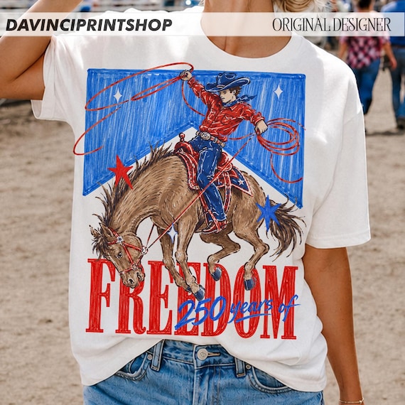 Freedom 250 Years Png, Western Cowgirl PNG, Patriotic Rodeo png, Fourth Of July Sublimation Design, USA Cowboy DTF Download