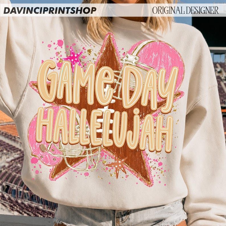 Game Day Hallelujah PNG, Pink Football PNG, Coquette Football Design, Girly Football Sublimation, Football Season Shirt PNG image 4