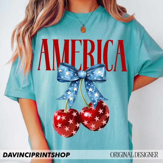 America Cherries PNG, July 4th Design (Digital Download)