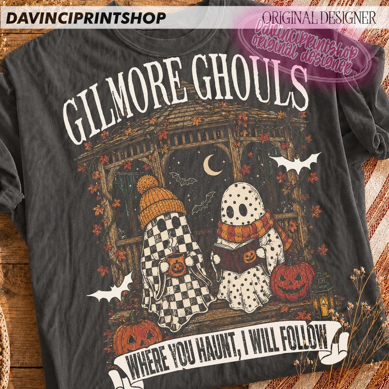 Fantasmas acogedores PNG, Donde tú te quedes embrujaré, te seguiré PNG, Fantasmas vintage de Halloween para sublimación, Diseño de fantasma acogedor de otoño para descarga digital imagen 2