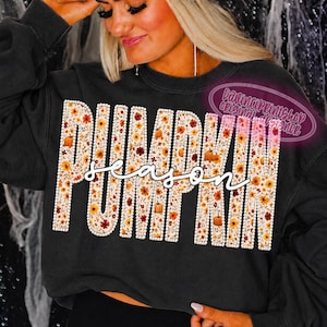 Floral Pearl Pumpkin Season PNG, Autumn Pumpkin Png, Faux Chenille Retro Fall Shirt PNG Download, Retro Thanksgiving Sublimation Download image 4
