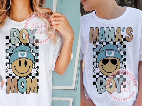 Boy Mom and Mamas Boy PNG, mommy and me png, matching mama and son png, retro mama png design, Mom and Son Sublimation Digital Design Bundle