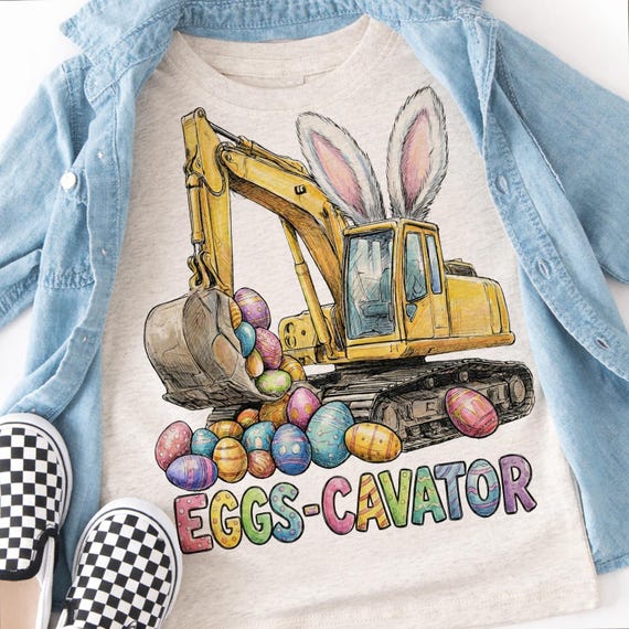Eggs-Cavator Png, Retro Kids Easter Shirt png, Funny Kids Easter Excavator Png, Happy Easter Day png, Bunny Excavator Easter Png, Easter png