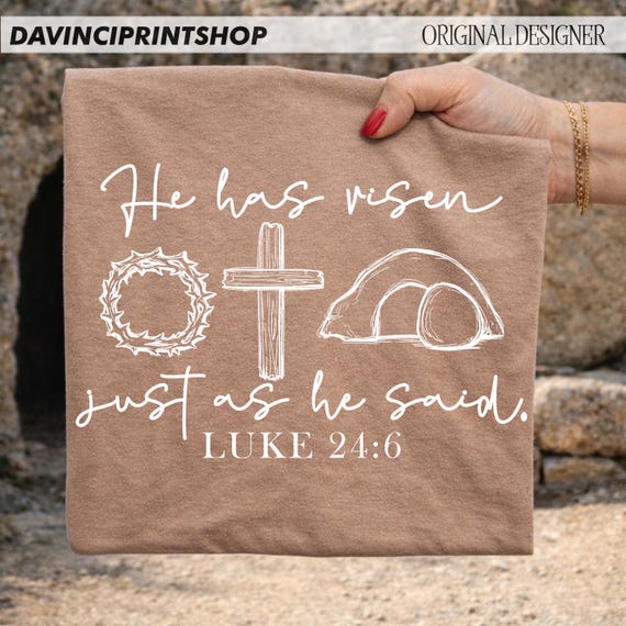 Christian He Has Risen png, Luke 24:6 Png, Easter Christian Png, Easter Bible Verse png, Retro Easter png, Christian png, Jesus Easter png