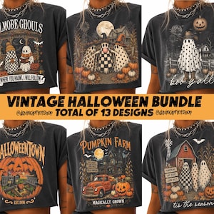 Vintage Halloween PNG Bundle, Retro Spooky Season Sublimation, Farmhouse Ghost Pumpkin Designs, Halloween Shirt PNG, Digital Download