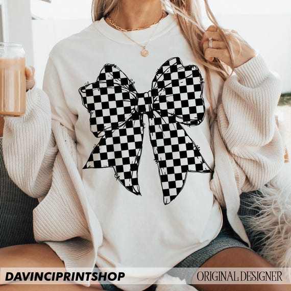 Checkered coquette bow png sublimation design, Black Ribbon Sublimination, checkered bow png, race png, Checkered png, Sublimation Design