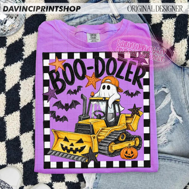Boo Dozer PNG, Ghost Bulldozer Halloween Shirt Design, Construction Halloween PNG, Preppy Spooky Season Sublimation, Digital Download image 2