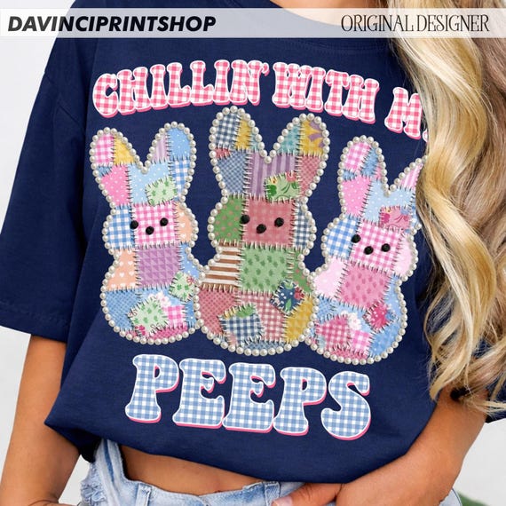 Patchwork Easter Bunny PNG, Faux Pearl Bunny, Chillin With My Bunnies, Sublimation Design