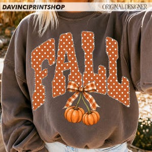 Fall Pumpkin Bow PNG, Preppy Fall PNG, Coquette Autumn Design, Cute Pumpkin Shirt PNG, Polka Dot Fall Letters, Autumn Sublimation image 8
