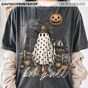 Boo ihr Geist PNG, Western Halloween Geist Sublimation, Vintage Bauernhaus Geist Cowgirl PNG, Gruseliger Herbst Land Shirt Design Bild 4