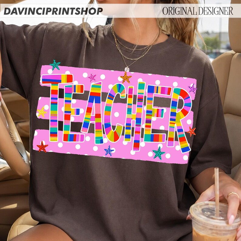 Teacher PNG, Preppy Teacher PNG, Colorful Teacher Shirt Design, Back to School Sublimation, Cute Teacher Appreciation PNG, Digital Download image 8