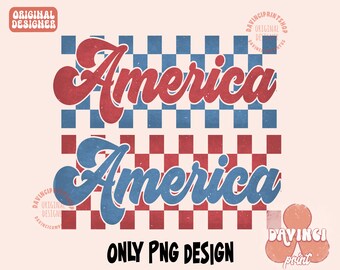 Retro Checkered America PNG SVG, America SVG, 4 luglio SVG, Retro 4 luglio, Giorno dell'Indipendenza, 4 luglio sublimazione, disegni png