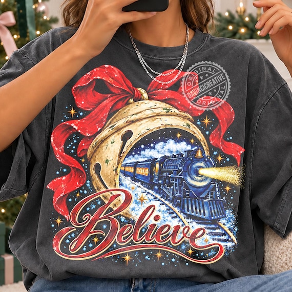Believe Christmas Train PNG, Vintage Christmas Bell PNG, Holiday Train Design, Halftone png, Retro Christmas PNG, Winter Train Sublimation,