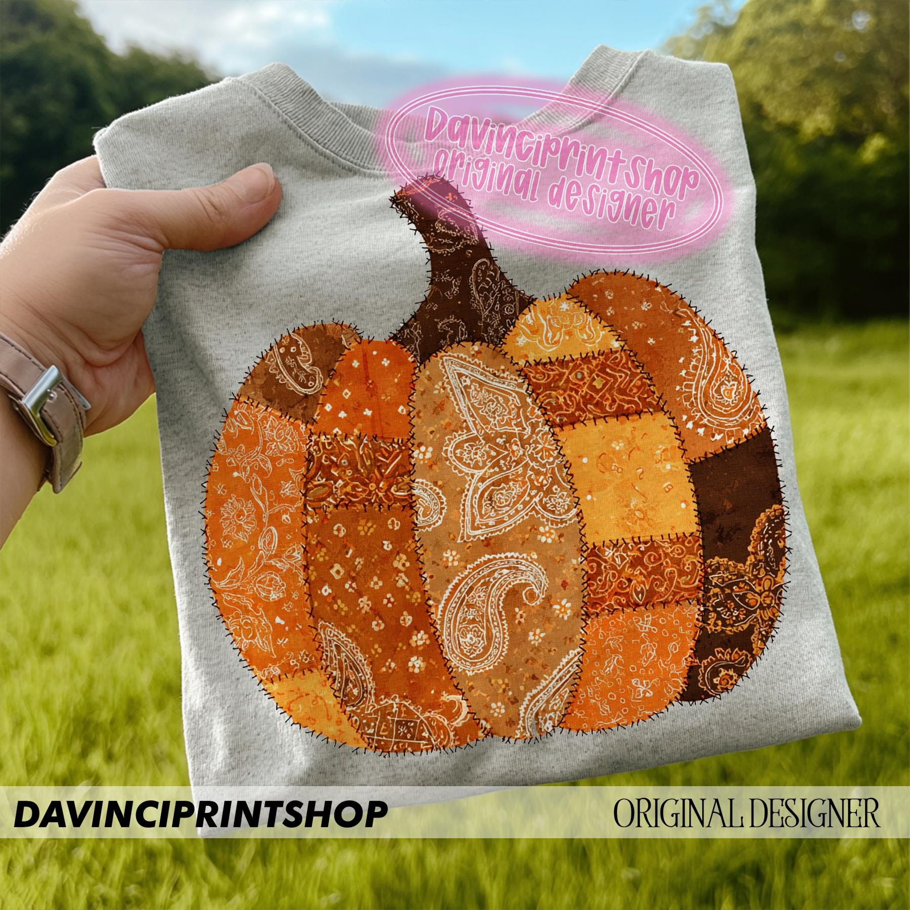 Niedliche Blumen Herbst Kürbis png, Patchwork-Stoff-design, Herbst