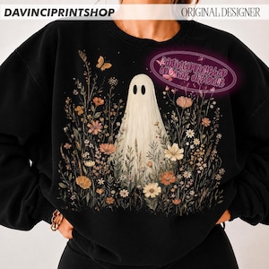 ワイルドフラワーゴーストPNG、ボヘミアンフローラルハロウィン昇華デザイン、ヴィンテージスプーキーシーズンゴースト、秋の花PNG、かわいいゴーストPNG 画像 3