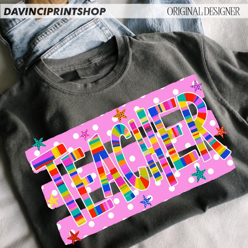 Teacher PNG, Preppy Teacher PNG, Colorful Teacher Shirt Design, Back to School Sublimation, Cute Teacher Appreciation PNG, Digital Download image 7
