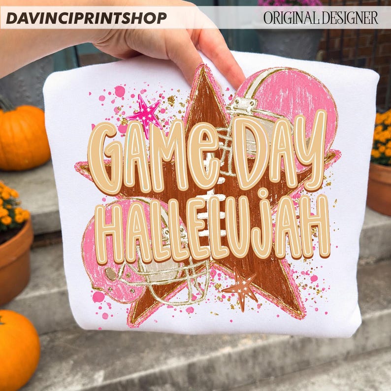 Game Day Hallelujah PNG, Pink Football PNG, Coquette Football Design, Girly Football Sublimation, Football Season Shirt PNG image 3