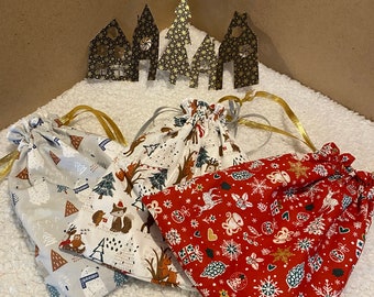 Christmas bag, fabric Christmas gift bag, fabric Christmas bag, fabric gift wrapping, Christmas fabric bag