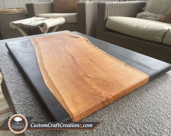 LARGE CUSTOM: Cherry Wood / Sumi Black Epoxy Serving Board