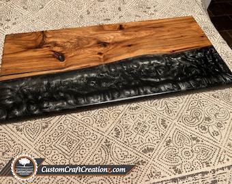 LARGE CUSTOM: Cherry Wood / Sumi Black, Storm Grey and Taba Gold Epoxy River Serving Board, Charcuterie Tray, Serving Tray or Custom Table!