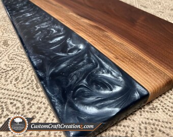 BEAYTIFUL CUSTOM: Black Walnut / Storm Grey and Oku White Epoxy River Serving Board, Charcuterie Tray, Serving Tray or Custom Table!