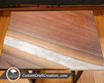 MEDIUM: Black Walnut / Haku-Gan White Epoxy Serving Board