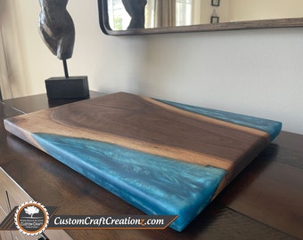 MEDIUM: Black Walnut / Sora Iro Blue Epoxy Serving Board