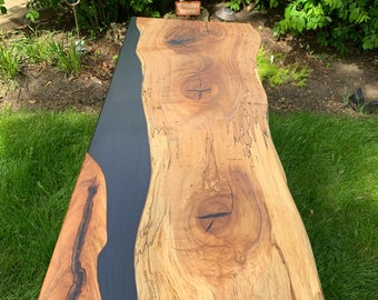 Spalted, Ambrosia Birdseye Maple / Black Hole Blue Epoxy - Live Edge River Entry Table / Sofa Table