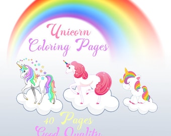 Unicorn Coloring Pages- 40 Page Coloring Book With Cover