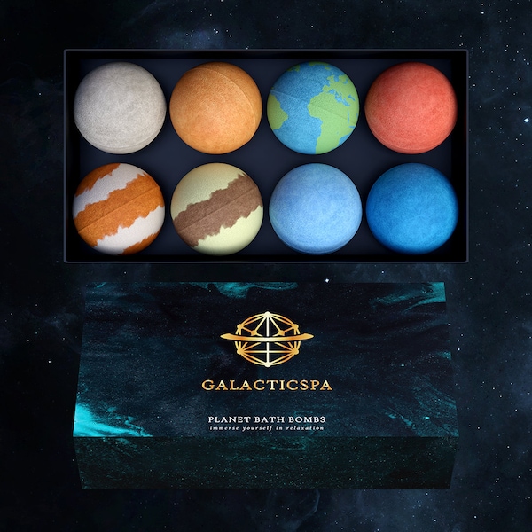 Planet Bath Bombs Space Rich in Essential Oil - Handmade / Luxury gift Set /Non-Staining, Vegan, Cruelty-Free / Men & Women