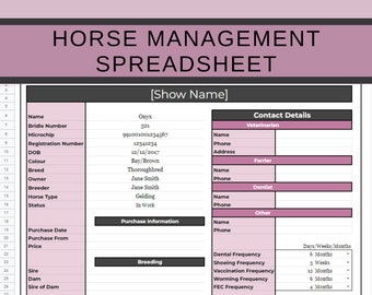 Horse Management Log Spreadsheet