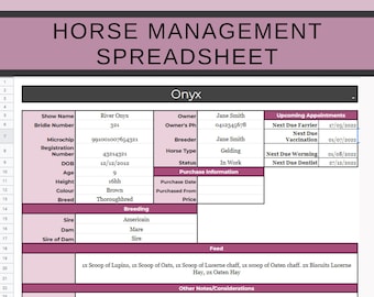 Multiple Horse Management Log Spreadsheet