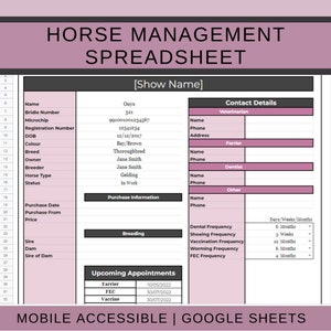 Horse Management Log Spreadsheet