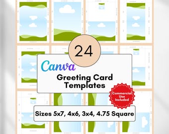 Plantillas de tarjetas de felicitación personalizables de Canva: Paquete de varios tamaños para uso comercial, descarga instantánea