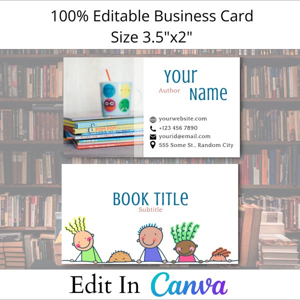 Children's Book Author Business Card Canva Template, 3.5x2 inches, 100% Editable , QR Code, Card for Book