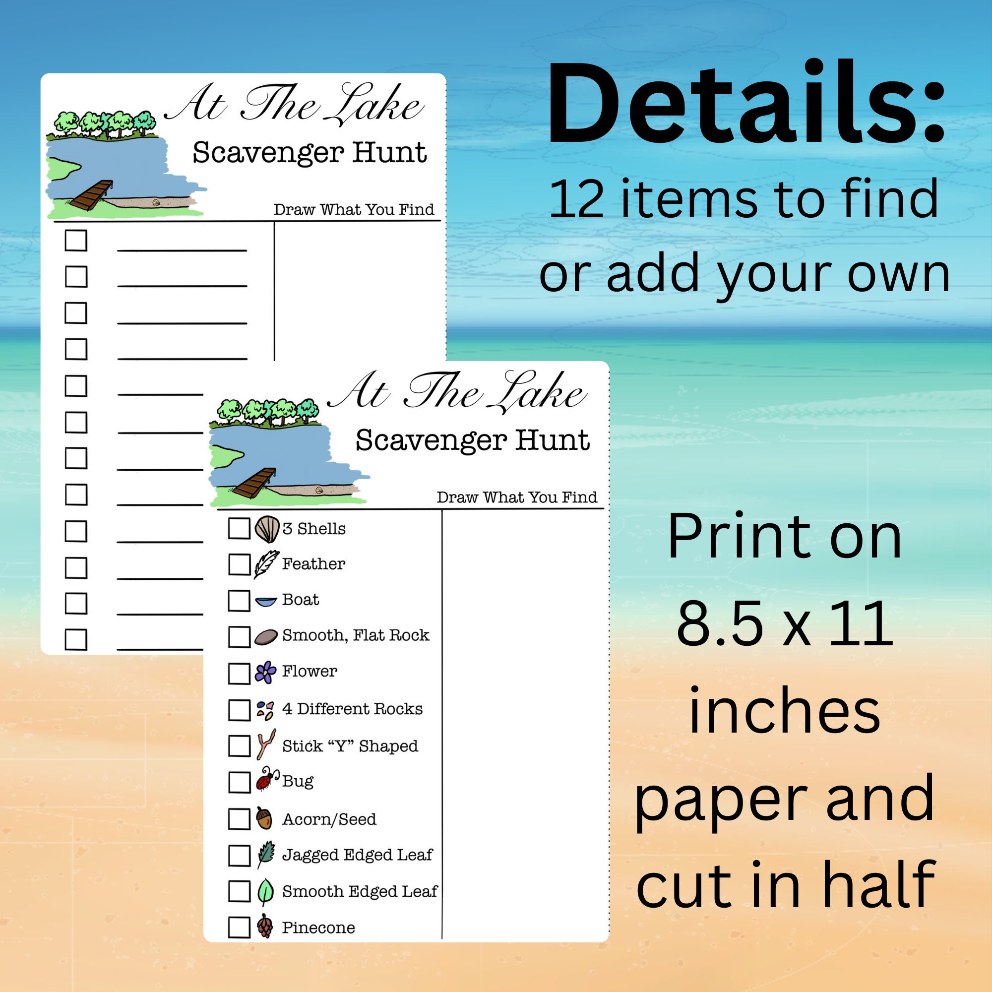 Lake Scavenger Hunt Printable, Half Page, Kid's Learning Activity ...