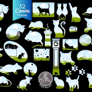 Cat Mouse Canva Frame Templates | 32 Whimsical Digital Nursery Art Designs