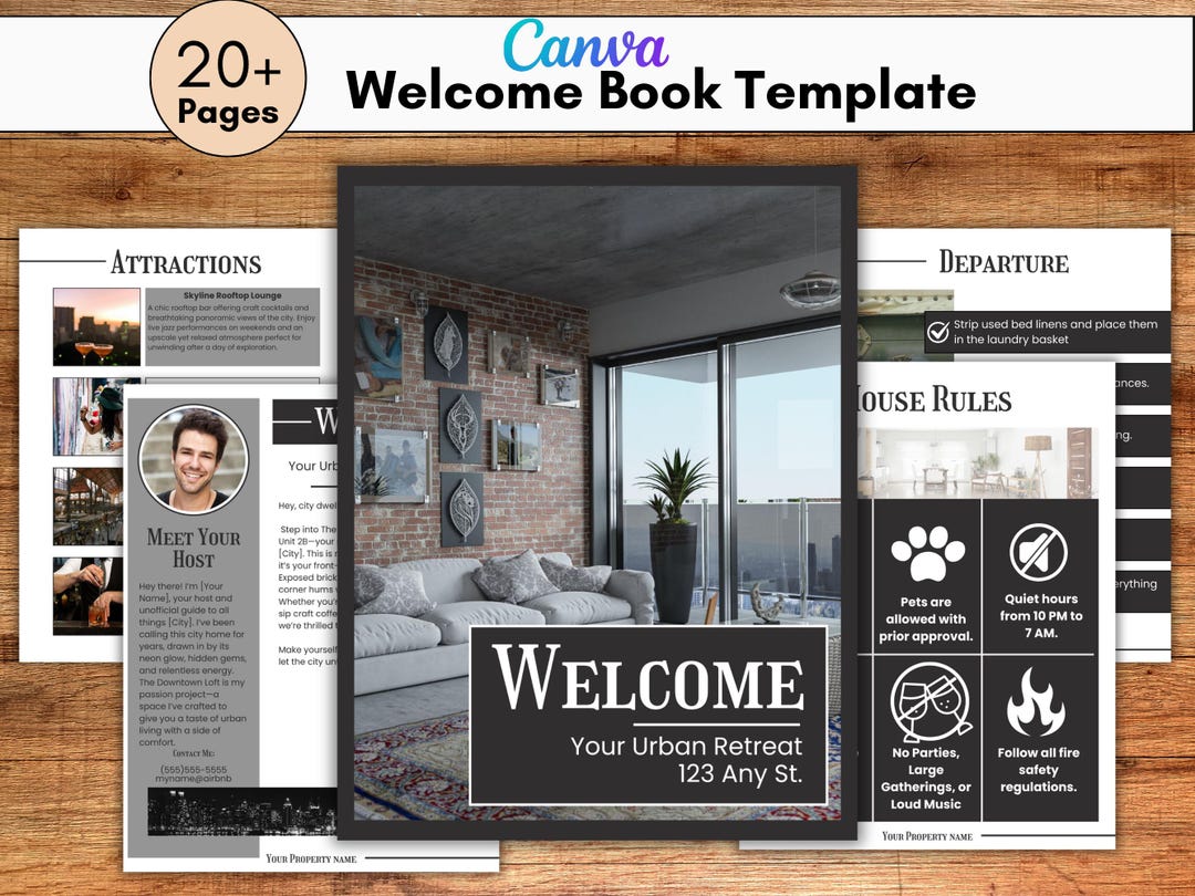 Airbnb Welcome Book Template | Canva Urban Vacation Rental Guide for ...