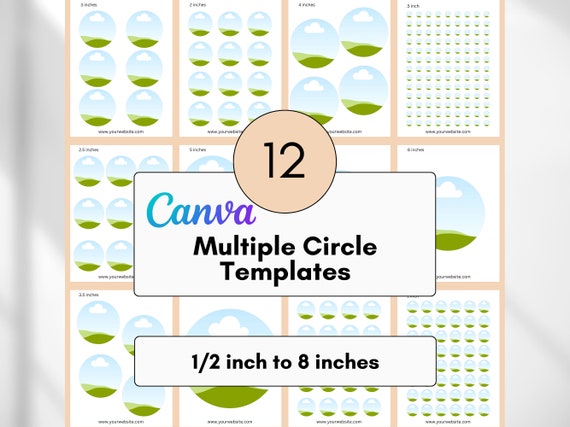 Round Stickers Canva Templates, Editable Circle Card Templates, Printable Flash Cards, Instant Download
