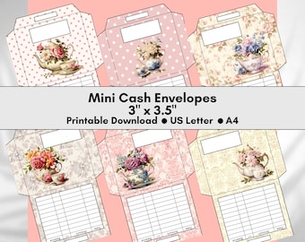 Tea Mini Cash Envelope Printable, Cash Envelope System, Budget Envelopes, Savings Challenge,  Printable Instant Download, tiny