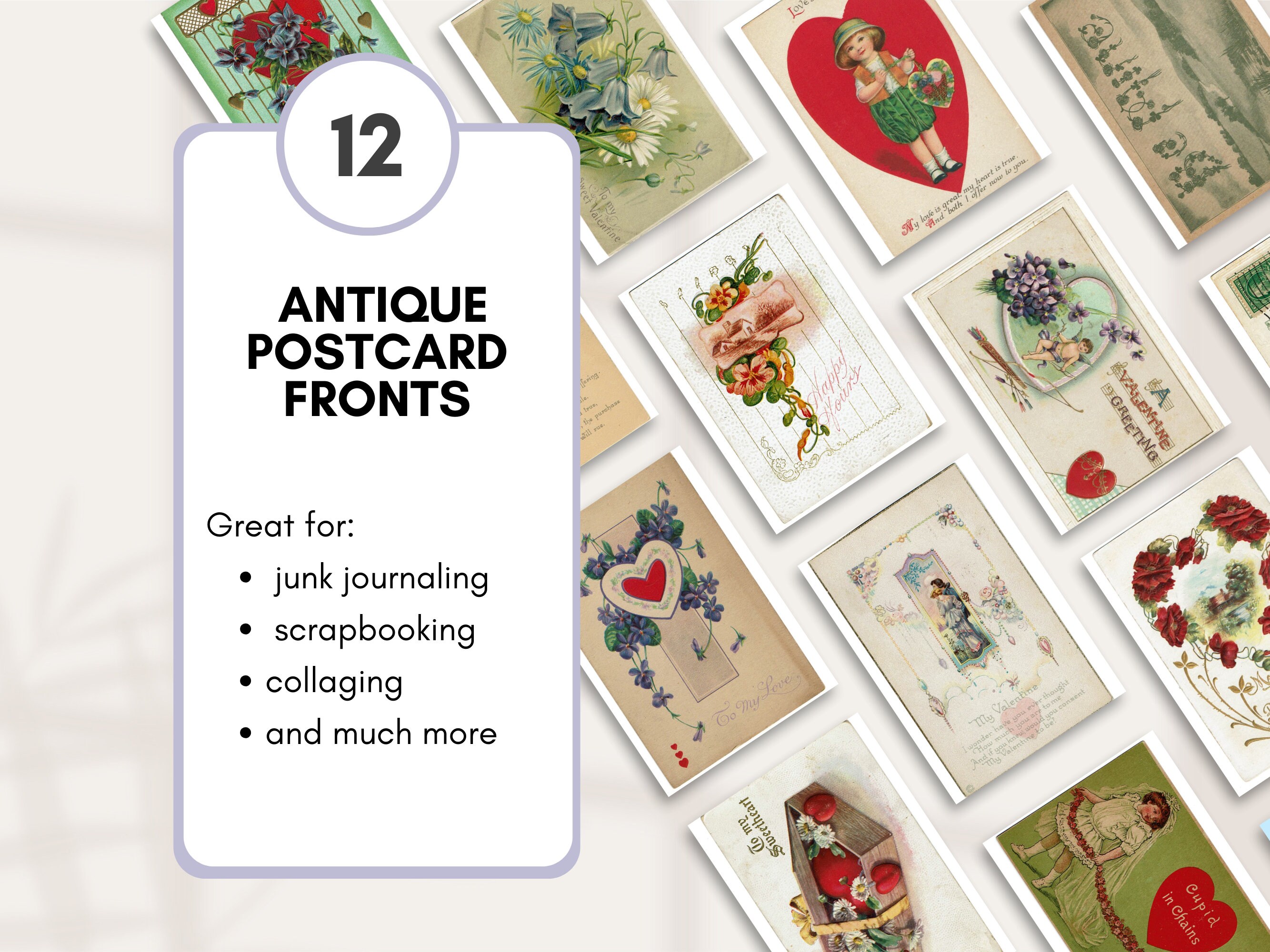 Printable Valentine Postcard Sheets 1900s to 1930s Front and Back 24